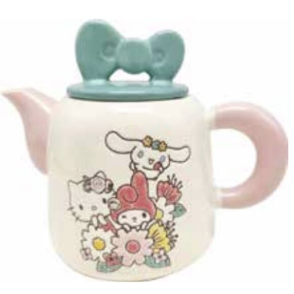 HELLO KITTY  Teapot Friends Blooming Party BLUE SKY Clayworks Ceramic BRAND-NEW - Picture 4 of 16